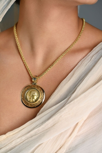 Goddess Athena Yellow Gold Coin Pendant